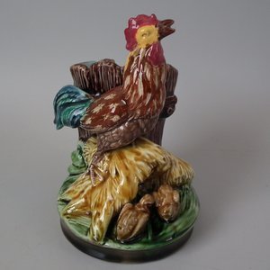 Sarreguemines Majolica Cockerel Posy Vase