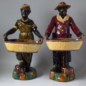 Large Pair Forester Majolica Blackamoor Figures