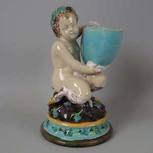 Rare George Jones Majolica Faun with Shell Figural