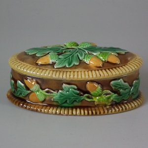 George Jones Majolica Acorn Match Box and Cover