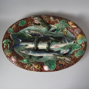 Large Choisy Le Roi Palissy Majolica Fish Wall Platter