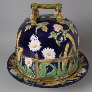 George Jones Majolica Picket Fence Daisy Cheese Dome