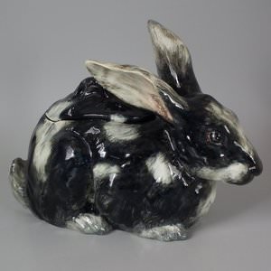 Delphin Massier Majolica Rabbit Pot and Cover