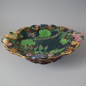 Alcock Majolica Butterfly, Flower And Leaf Comport