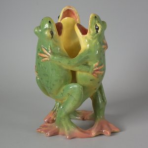 Jerome Massier Fils Majolica Frogs Posy Vase