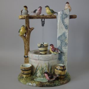 Delphin Massier Majolica Birds around Well Group