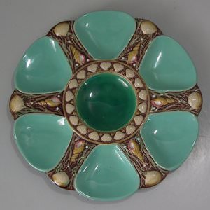 Minton Majolica Turquoise 6 Well Oyster Plate
