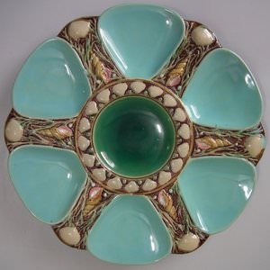Minton Majolica Turquoise 6 Well Oyster Plate