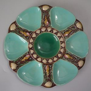 Minton Majolica Turquoise 6 Well Oyster Plate