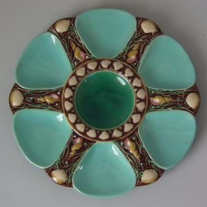 Minton Majolica Turquoise 6 Well Oyster Plate