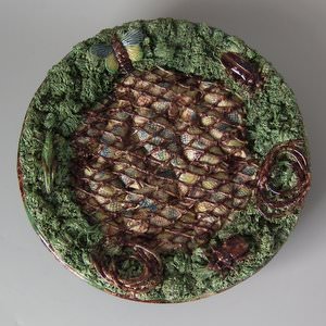 Rare Mafra Palissy Majolica Fishes In Net Plate