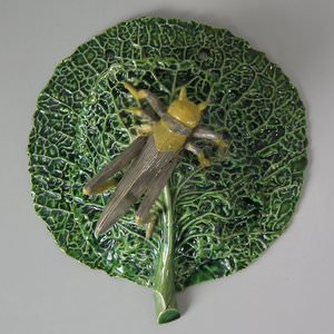 Cunha Palissy Majolica Grasshopper Wall Pocket