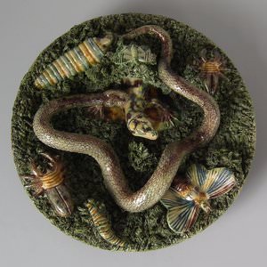 Cunha Palissy Majolica Lizard, Snake & Insect Plate