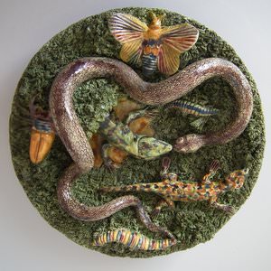 Cunha Palissy Majolica Snake, Lizard & Insect Plate
