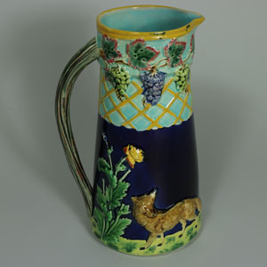 Brown Westhead Moore & Co Majolica Fox and Grape Pitcher