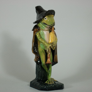 Wilhelm Schiller Majolica Frog Playing Bagpipes Figure