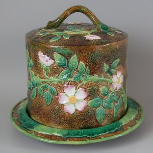George Jones Majolica Dog Rose Cheese Dome And Stand
