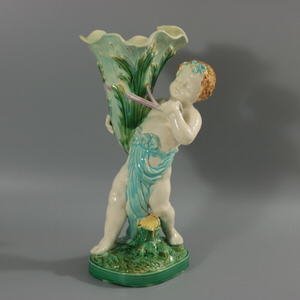 Mintons Majolica Putti Flower Holder Vase