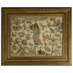 17th Century Antique Silkwork Applique Picture