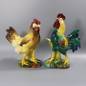 Pair of Jerome Massier Hen & Rooster Vases