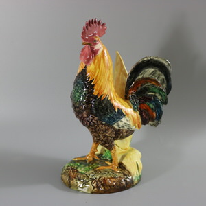 Delphin Massier Majolica Cockerel/Rooster Vase