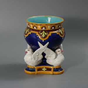 Minton Majolica Fantail Pigeon Vase