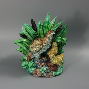 Hugo Lonitz Majolica Partridge With Chicks Planter