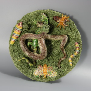 Cunha Palissy Majolica Snake and Lizard Wall Plate
