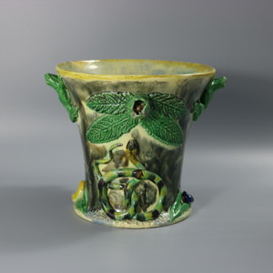 French Palissy Majolica Planter with Frog Handles