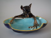 George Jones Majolica dog&mouse dish