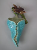 Royal Worcester Majolica bird and leaf wall pocket