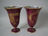 Pair Wedgwood dragon red lustre footed vases