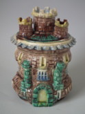 Thomas Sergeant(?) Majolica castle tobacco jar & cover