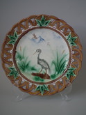 Wedgwood Majolica heron plate with pierced rim