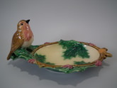 Minton Majolica robin nut dish