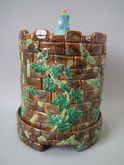 George Jones Majolica castle cheese dome & stand