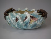 Delphin Massier Majolica crab & fish in waves bowl
