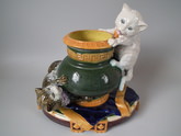 Brownfield Majolica kittens vase