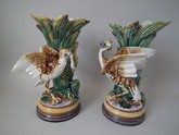 Pair Gustafsberg Majolica bird vases