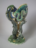 Majolica Palissy fish supporting Nautilus shell vase