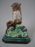 Gustafsberg Majolica owl spill vase