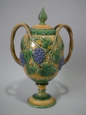 Majolica two handled grape & vine lidded urn