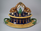 Rare Minton Majolica hare & mallard duck game pie dish