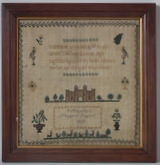 Antique Sampler, 1858 Castle Sampler by C Mapley