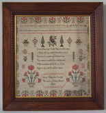 Antique Sampler, 1810 Motif and Verse Sampler by Mary Vague
