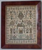 Antique Sampler, 1843 Sampler with beadwork motifs by G A Bennett