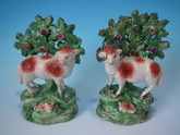 Pair Salt Staffordshire ram & ewe with lamb figures