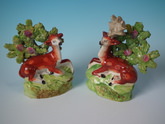Pair Staffordshire Pearlware stag & doe bocage figures