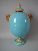 Minton Majolica pedestal urn and cover with owl handles