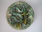 Majolica Palissy snake & lizard wall plate